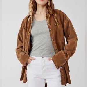 Free People Oversized Caramel Brown Button-Up Shirt